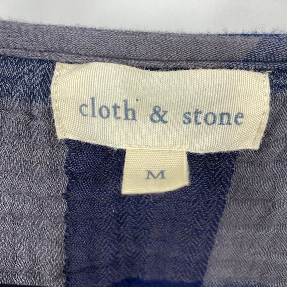 Anthropologie Cloth + Stone Gingham Plaid Top Lace Up Long Sleeve Navy Gray M - Picture 8 of 10